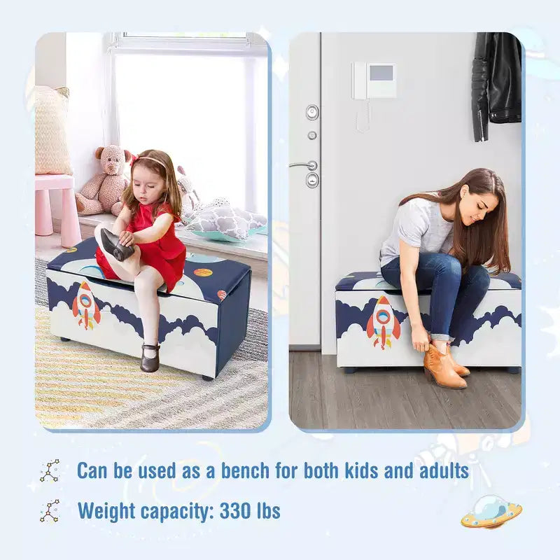 Banc coffre de rangement capitonné pour enfants – Coffre à jouets et repose-pieds polyvalent avec couvercle