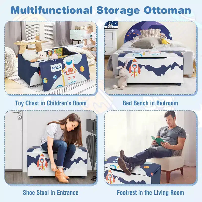 Banc coffre de rangement capitonné pour enfants – Coffre à jouets et repose-pieds polyvalent avec couvercle