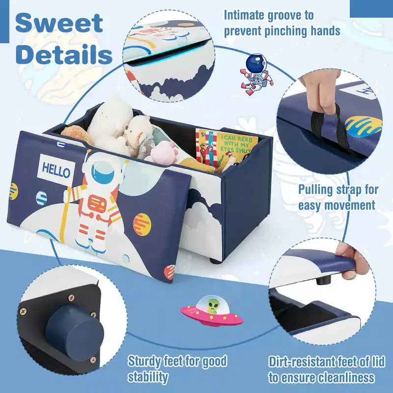 Banc coffre de rangement capitonné pour enfants – Coffre à jouets et repose-pieds polyvalent avec couvercle