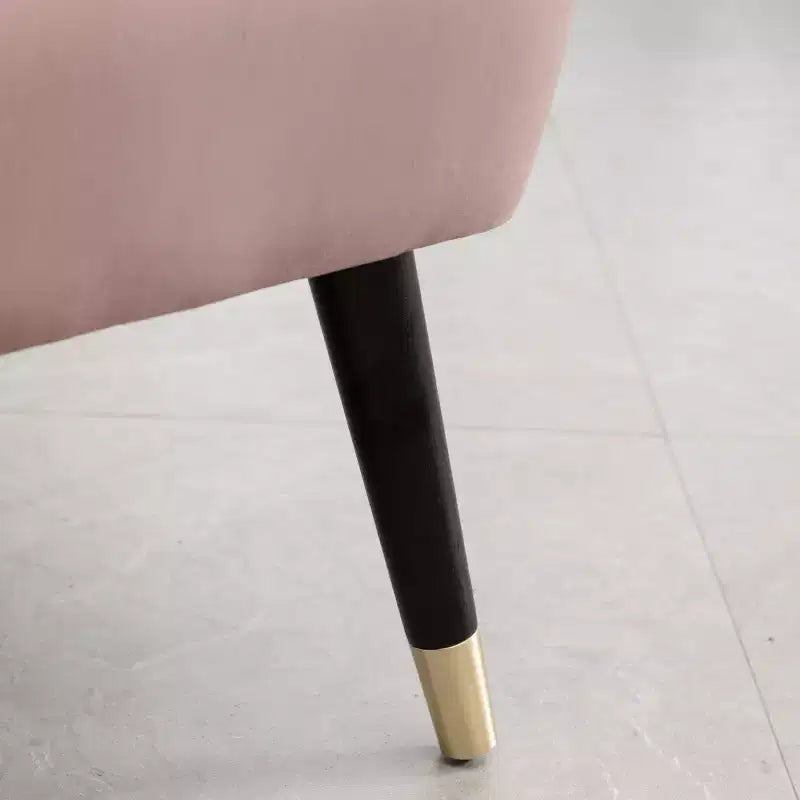 Fauteuil d'appoint contemporain en velours – Dossier incurvé, pieds en bois d'hévéa, rose/bleu/gris
