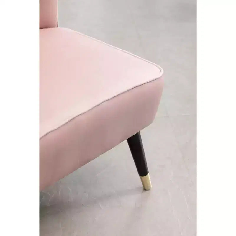 Fauteuil d'appoint contemporain en velours – Dossier incurvé, pieds en bois d'hévéa, rose/bleu/gris