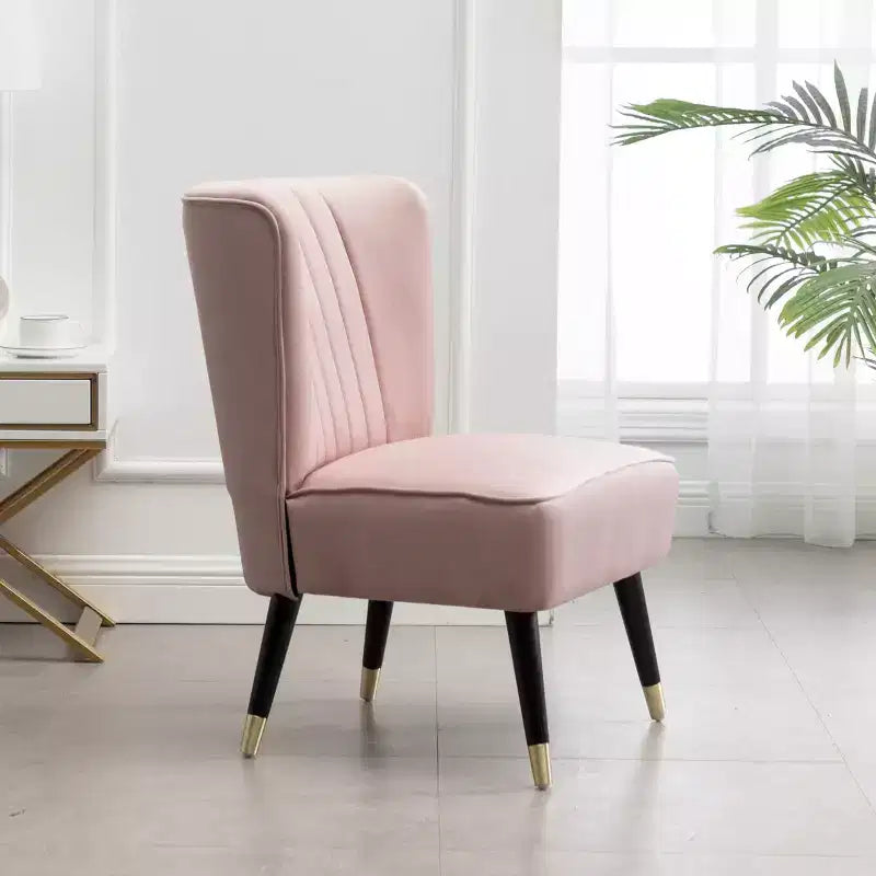 Fauteuil d'appoint contemporain en velours – Dossier incurvé, pieds en bois d'hévéa, rose/bleu/gris