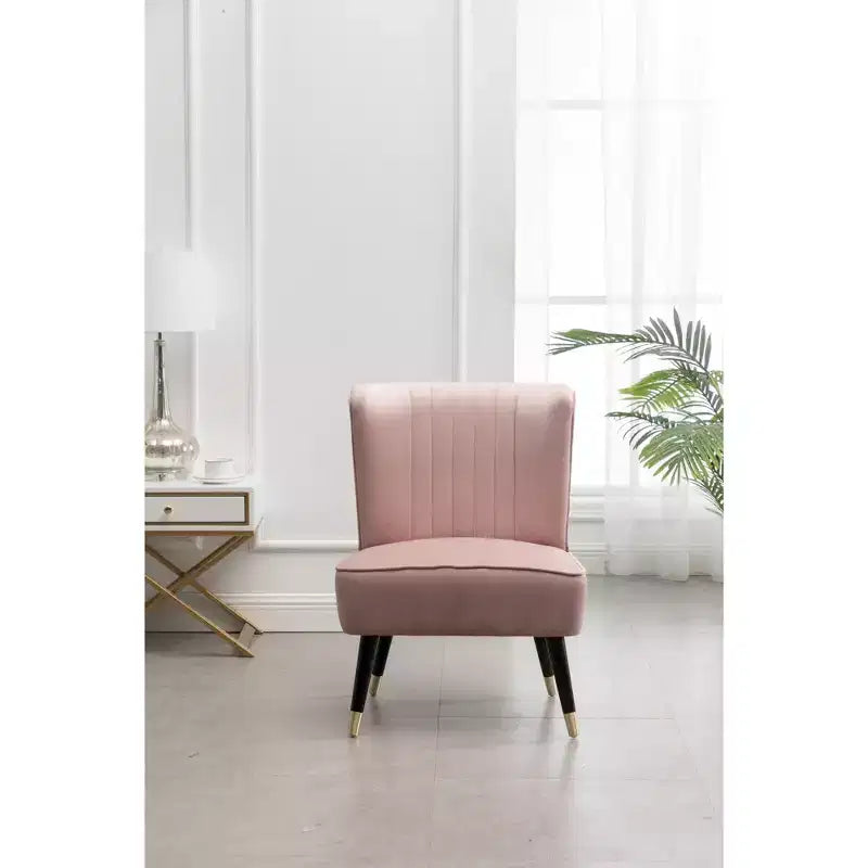 Fauteuil d'appoint contemporain en velours – Dossier incurvé, pieds en bois d'hévéa, rose/bleu/gris
