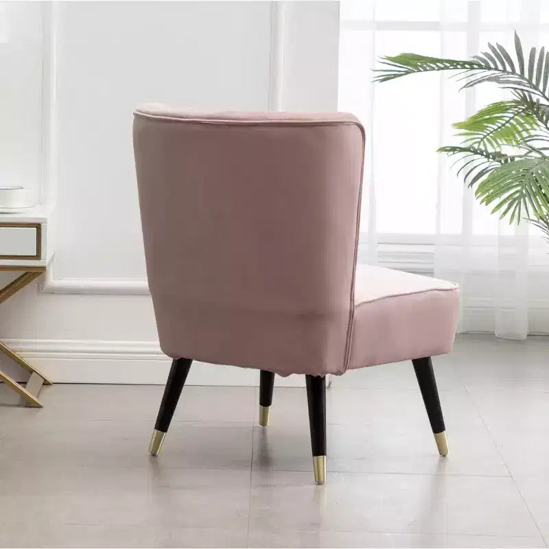 Fauteuil d'appoint contemporain en velours – Dossier incurvé, pieds en bois d'hévéa, rose/bleu/gris