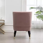 Fauteuil d'appoint contemporain en velours – Dossier incurvé, pieds en bois d'hévéa, rose/bleu/gris