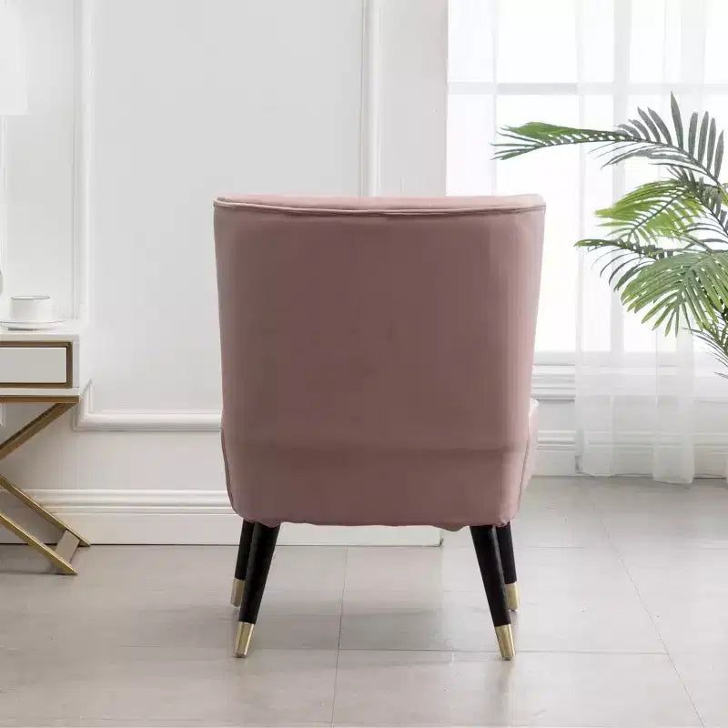 Fauteuil d'appoint contemporain en velours – Dossier incurvé, pieds en bois d'hévéa, rose/bleu/gris