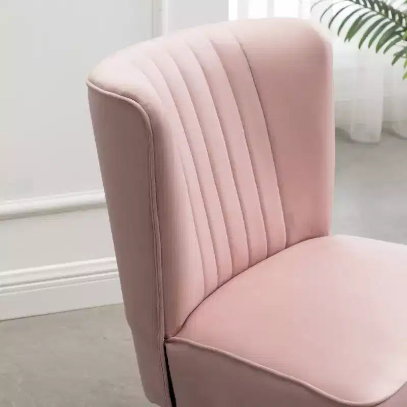 Fauteuil d'appoint contemporain en velours – Dossier incurvé, pieds en bois d'hévéa, rose/bleu/gris