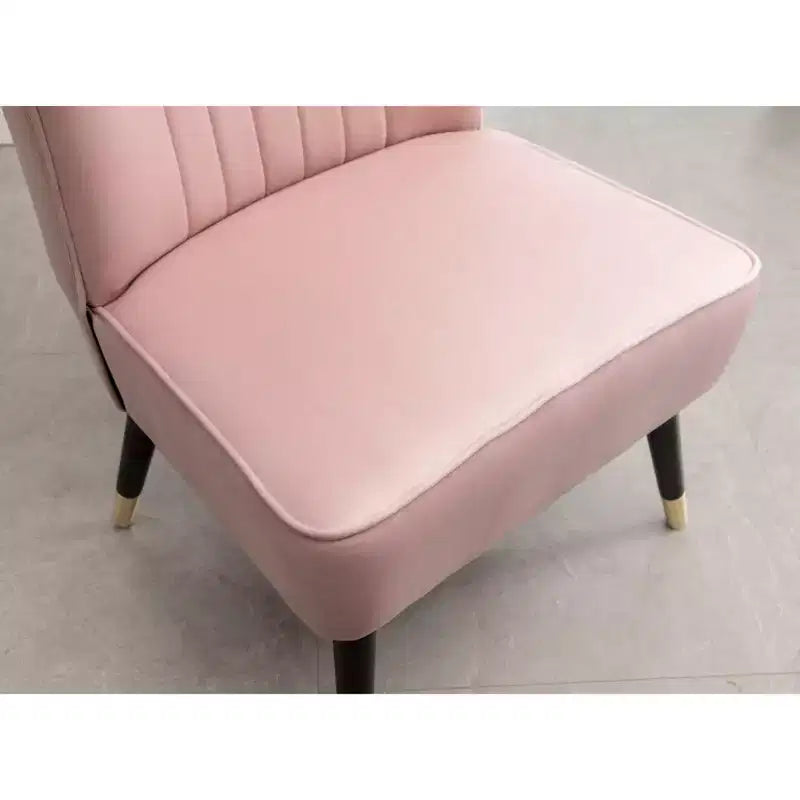 Fauteuil d'appoint contemporain en velours – Dossier incurvé, pieds en bois d'hévéa, rose/bleu/gris