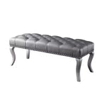 Banc ottoman touffeté en similicuir – Champagne, Clous décoratifs, Cadre en bois dur, 48 po